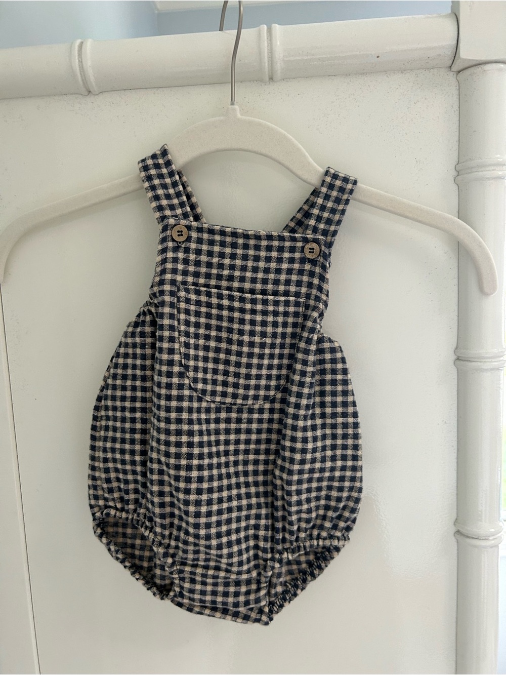 Zara Navy and Cream Gingham Baby Romper